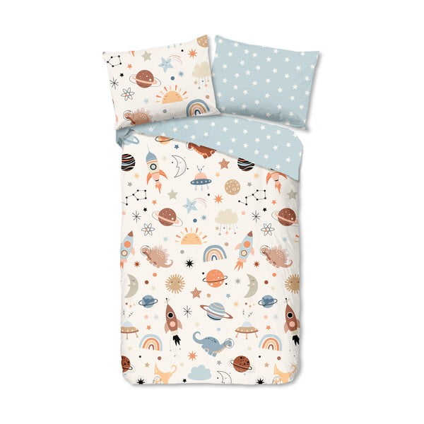 Zila/bēša vienguļamā kokvilnas bērnu gultas veļa 140x200 cm Eclips – Good Morning