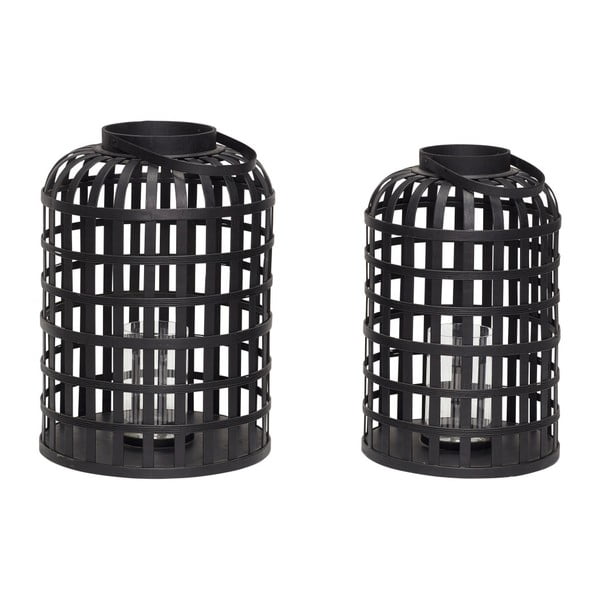 2 melnu bambusa laternu komplekts Hübsch Bamboo Garo-image-1