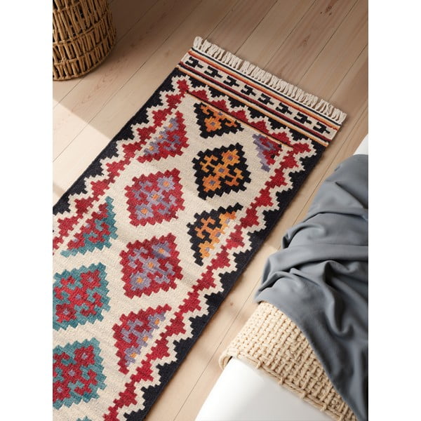 Sarkans divpusējs/ar rokām darināts vilnas celiņa paklājs 60x190 cm Kamal Kian – Nouristan-image-2