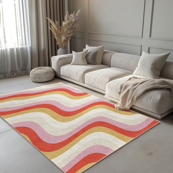 Dzeltens/rozā mazgājams paklājs 60x100 cm Creamy Raspberry Swirl – Mila Home-image-1