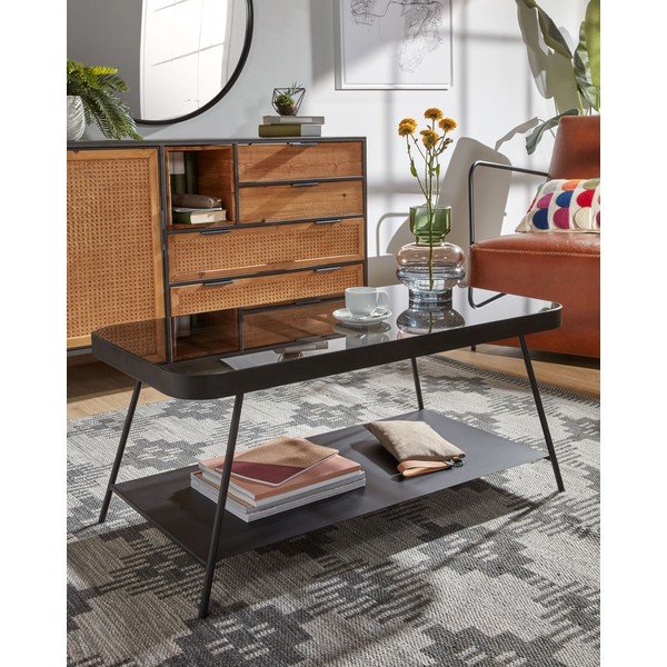 Melns žurnālgaldiņš ar stikla galda virsmu 45x90 cm Duilia – Kave Home-image-1