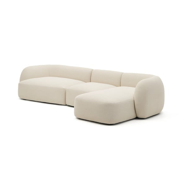 Krēmkrāsas stūra dīvāns no šenila auduma (ar labo stūri/ar zvilni) Martina – Kave Home-image-2