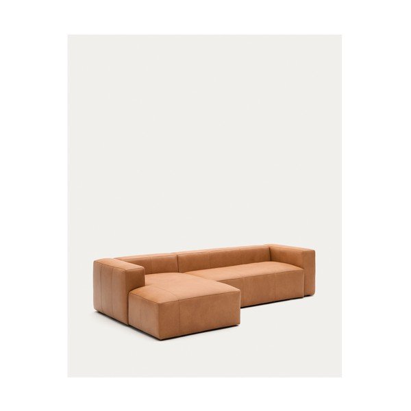Brūns ādas stūra dīvāns (ar kreiso stūri/ar zvilni) Blok – Kave Home-image-3
