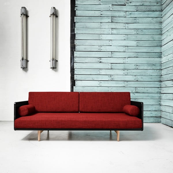 Dīvāns gulta Karup Deva Black/Raw Oak/Passion Red
