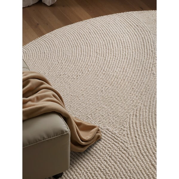 Gaiša dabīga toņa ar rokām darināts vilnas apaļš paklājs ø 150 cm Eleni Natural White – Hanse Home-image-3