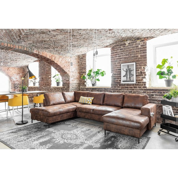 Brūns izlaižams U-veida dīvāns no ādas imitācijas Miuform Lofty Lilly Vintage, kreisais stūris-image-3