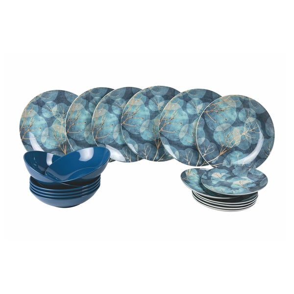 18 daļīgs zila porcelāna un keramikas šķīvju komplekts VDE Tivoli 1996 Dream