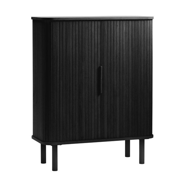 Melns skapītis ar ozolkoka imitāciju ar bīdāmām durvīm 113x90 cm Cavo – Unique Furniture-image-3