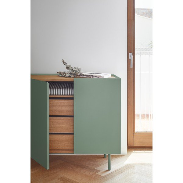 Zaļa zema kumode ar ozolkoka imitāciju 110x85 cm Arista – Teulat-image-1