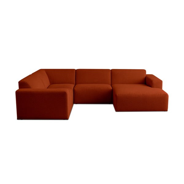 Ķieģeļu sarkans stūra dīvāns no buklē auduma (U veida) Roxy – Scandic