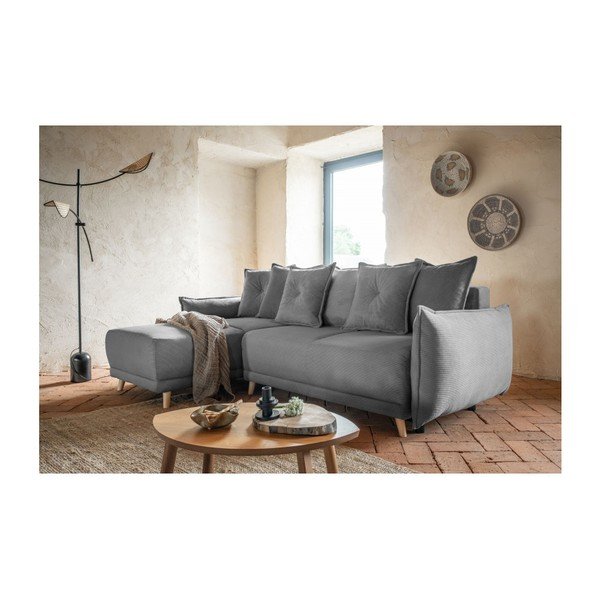 Pelēks velveta salokāms stūra dīvāns (ar maināmu stūri) Lazy Lukka – Miuform-image-1