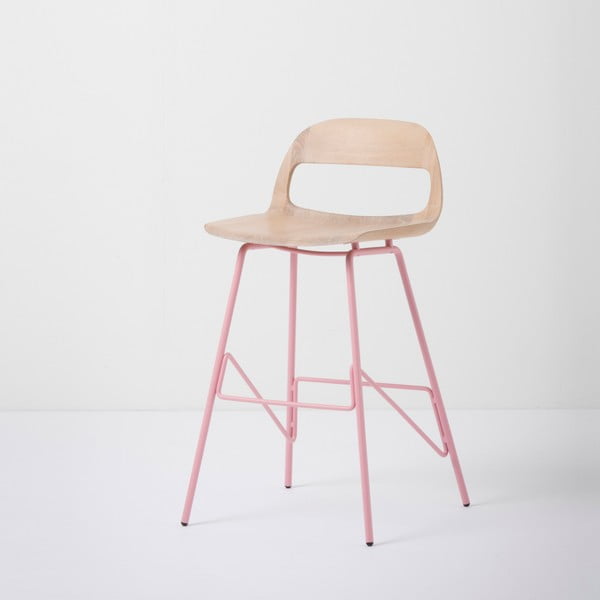 Bāra krēsls ar masīvu ozolkoka sēdekli un rozā kājām Gazzda Leina, augstums 84 cm