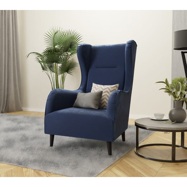 Tumši zils samta atpūtas krēsls ar atzveltni Carole – Ropez-image-4