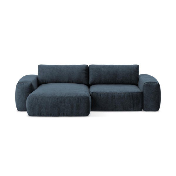 Tumši zils salokāms stūra dīvāns no šenila auduma (ar kreiso stūri/ar zvilni) Kuki – Makamii