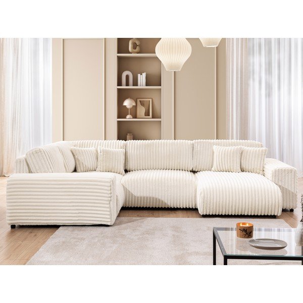 Krēmkrāsas velveta stūra dīvāns (ar kreiso stūri/U veida) Justin – Ropez-image-1