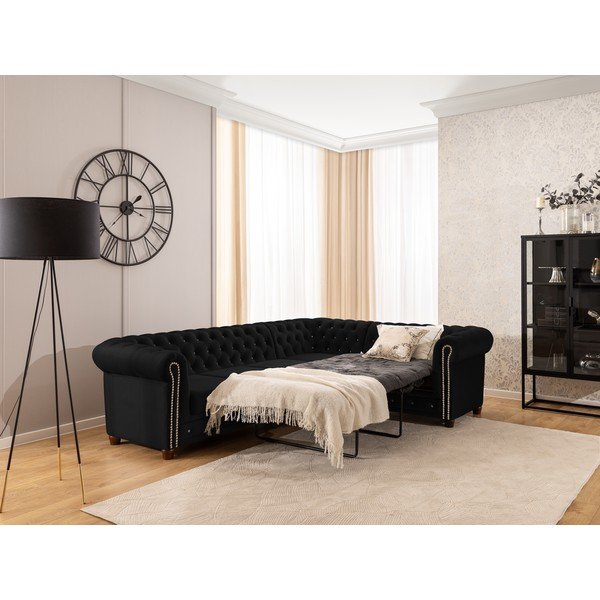 Melns samta salokāms stūra dīvāns (ar labo stūri/L veida) York Blik – Ropez-image-4