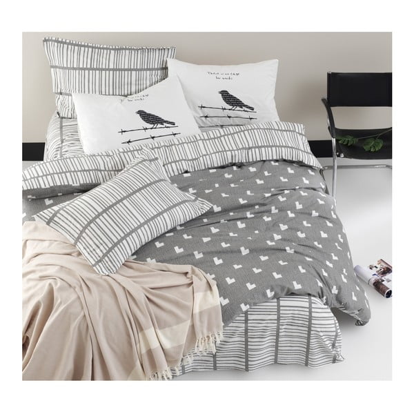 Divvietīga gultas pārklājs ar gultas veļu no ranforce kokvilnas Mijolnir Vektor Grey, 160 x 220 cm