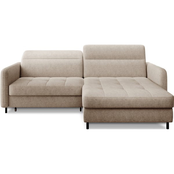 Bēšs salokāms/ar uzglabāšanas vietu stūra dīvāns no šenila auduma (ar labo stūri/ar zvilni) Gomsi – ELTAP