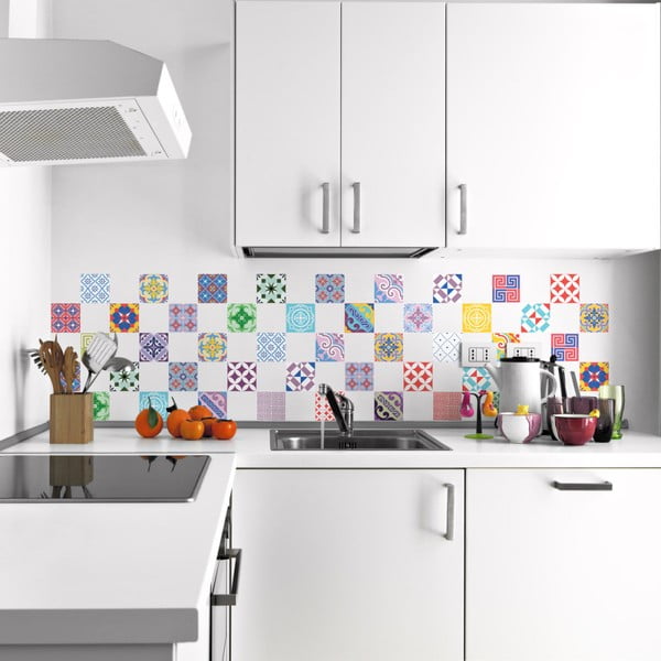 60 dekoratīvo sienas uzlīmju komplekts Ambiance Colorful, 15 x 15 cm