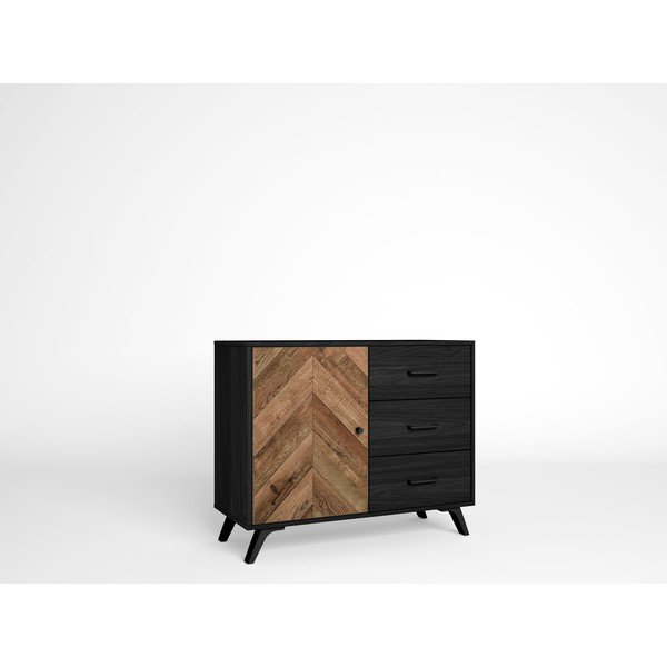 Melna/brūna zema kumode 92x81 cm Chevrons – Marckeric-image-1