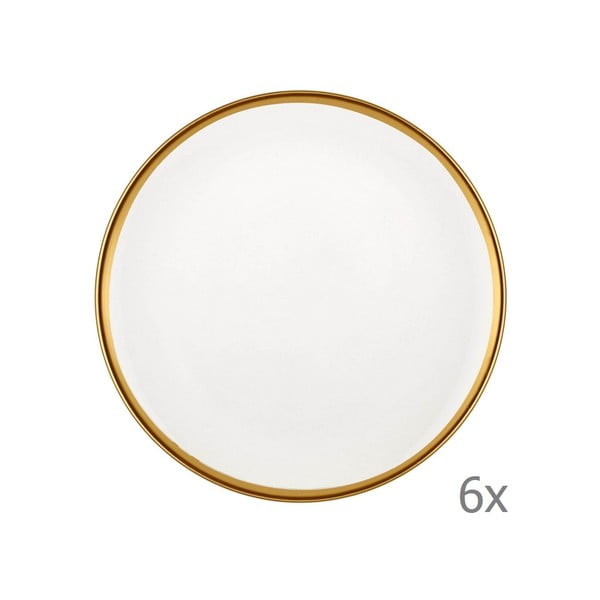 6 baltu porcelāna deserta šķīvju komplekts Mia Halos Gold, ⌀ 19 cm