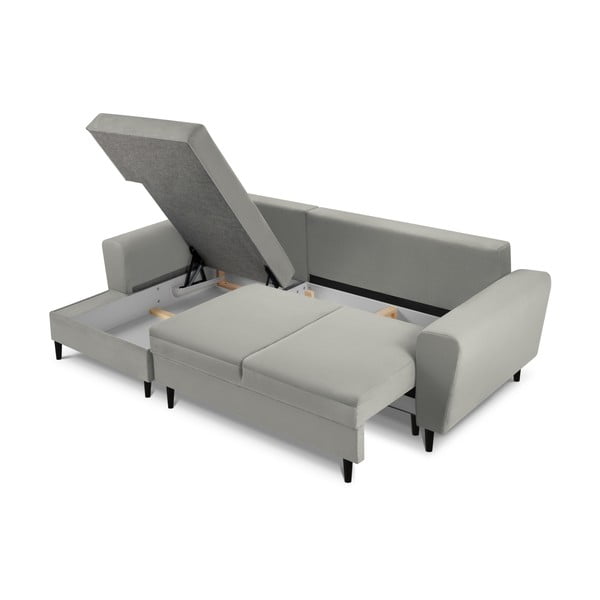 Gaiši pelēks velveta salokāms stūra dīvāns ar uzglabāšanas vietu (ar kreiso stūri/ar zvilni) Kyoto – Cosmopolitan Design-image-3