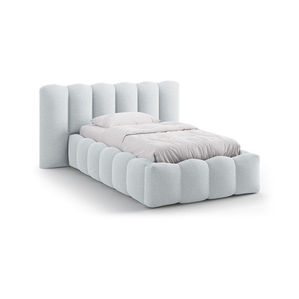 Gaiši pelēka polsterēta vienvietīga gulta ar veļas kasti un redelēm 90x200 cm Lupine – Micadoni 