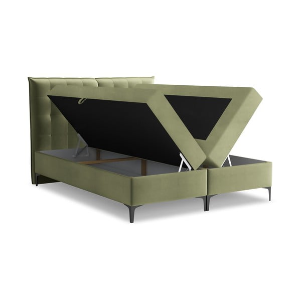 Zaļa atsperu gulta ar veļas kasti 140x200 cm Mikana – Makamii-image-1