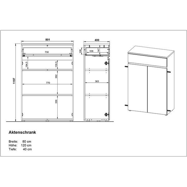 Krēmkrāsas matēta kumode 80x120x40 cm Lissabon – Germania-image-4
