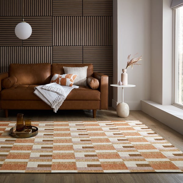 Oranžs/dabīga toņa paklājs 120x170 cm Riley Block Geo – Flair Rugs-image-1