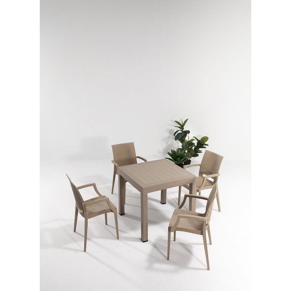 Bēšs mākslīgās rotangpalmas dārza pusdienu komplekts 4 personām Rattan – Floriane Garden-image-1