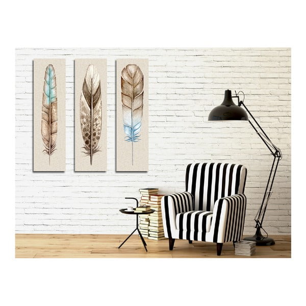 3-daļīga glezna uz audekla Feathers-image-1
