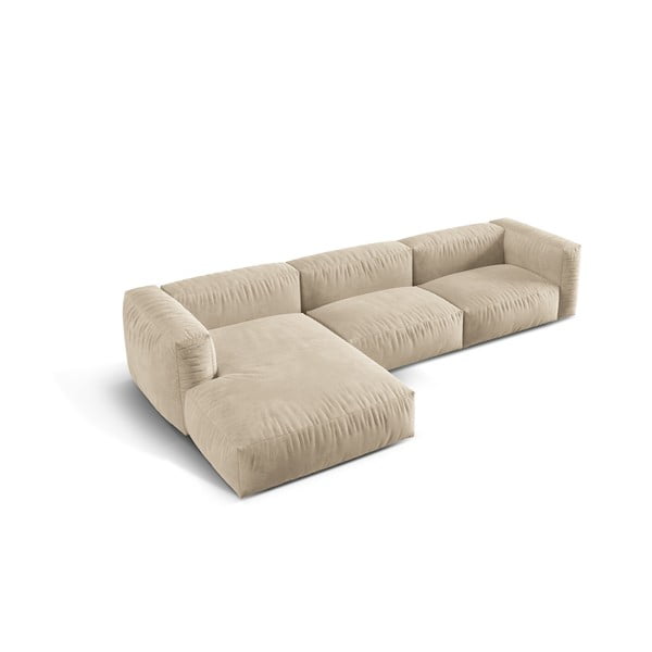 Bēšs samta modulārais stūra dīvāns (ar kreiso stūri/ar zvilni) Martina – Micadoni -image-2