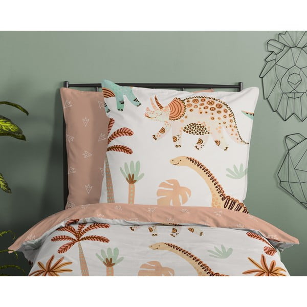 Brūna/bēša vienguļamā kokvilnas bērnu gultas veļa 140x200 cm Dino – Good Morning-image-2