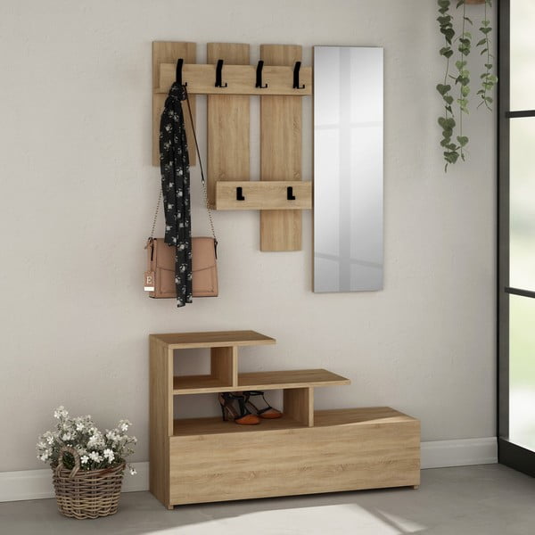 Dabīga toņa priekšnama komplekts ar ozolkoka imitāciju Vesty – Kalune Design-image-2