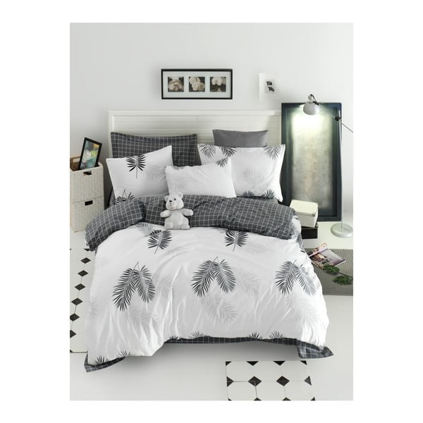 Divguļamā kokvilnas gultasveļa ar palagu un 2 spilvendrānām Mijolnir Pipong White & Grey, 200 x 220 cm