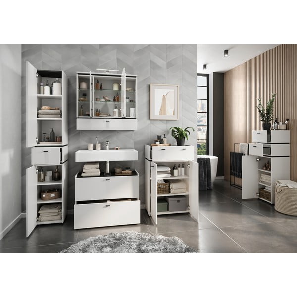 Balts vannas istabas skapītis ar spoguli un apgaismojumu 79x80 cm Modesto – Germania-image-4