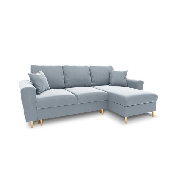 Gaiši zils samta salokāms stūra dīvāns ar uzglabāšanas vietu Kyoto – Cosmopolitan Design