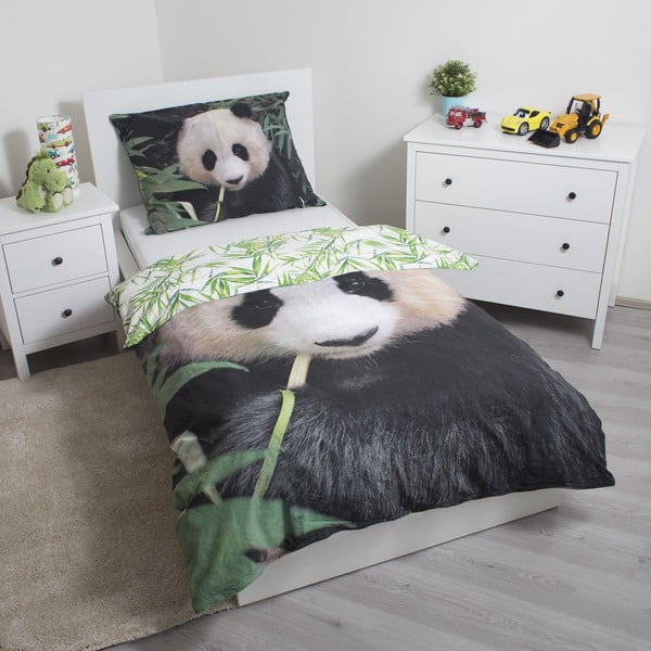 Vienguļamā kokvilnas bērnu gultas veļa 140x200 cm Panda – Jerry Fabrics-image-2