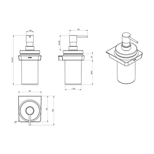 Melni balts misiņa sienas ziepju dozators Sapho Zen, 250 ml-image-3