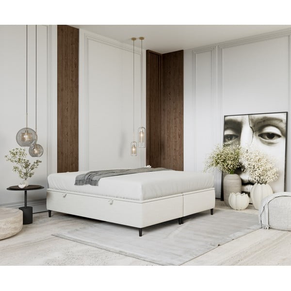 Krēmkrāsas polsterēta divvietīga gulta ar veļas kasti 160x200 cm Tate – Maison de Rêve-image-4