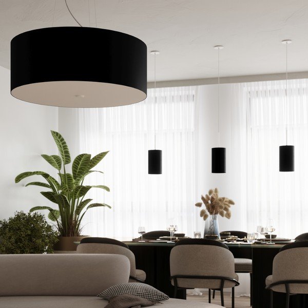Melna piekaramā lampa ar auduma abažūru ø 15 cm Volta – Sollux-image-4
