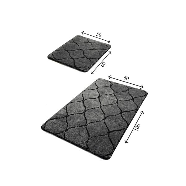 2 tumši pelēku taisnstūra formas vannas paklājiņu komplekts Foutastic Wave-image-2