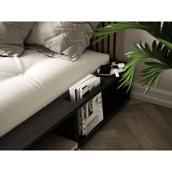 Melna masīvkoka divguļamā gulta ar glabāšanas vietu Karup Design Ziggy, 140 x 200 cm-image-1