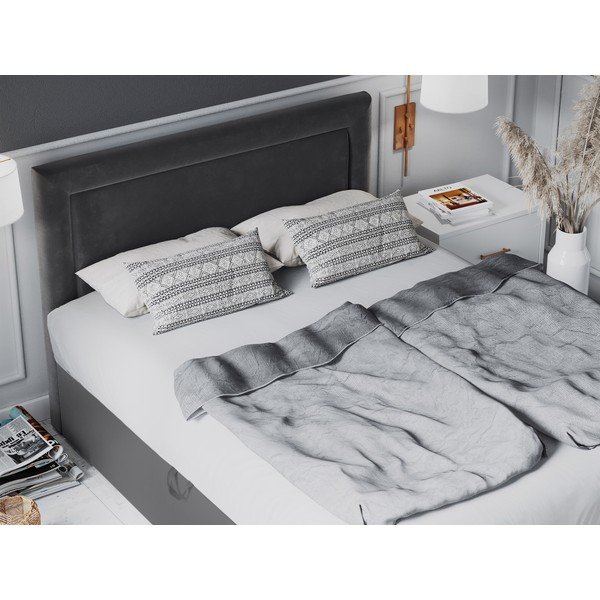 Tumši pelēka samta divguļamā gulta Mazzini Beds Yucca, 200 x 200 cm-image-1