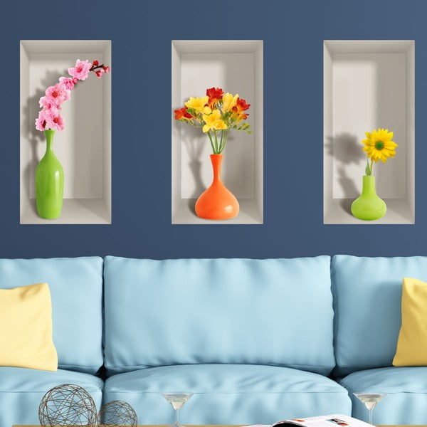 3 3D sienas uzlīmju komplekts Ambiance Spring Flowers