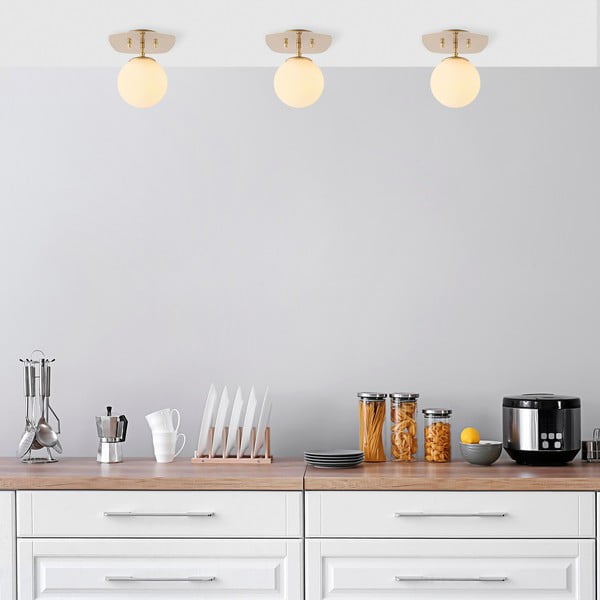 Zelta krāsas griestu lampa ar stikla abažūru 20x25 cm Well – Opviq lights-image-1