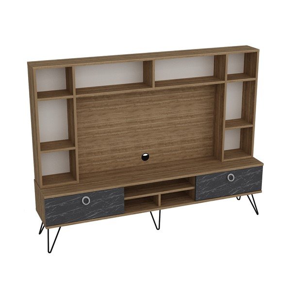 Pelēks/brūns TV plaukts ar riekstkoka imitāciju 180x136 cm Lorenz – Kalune Design
