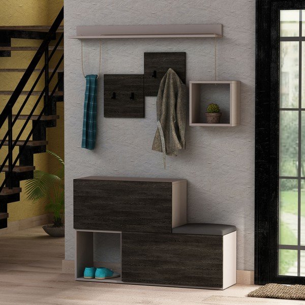 Tumši pelēks apavu statīvs / sols un sienas plaukts ar plauktu Homitis Holdon-image-1