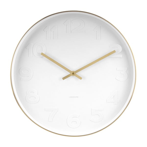 Balts sienas pulkstenis ar zelta detaļām Karlsson Mr. White, ⌀ 38 cm
